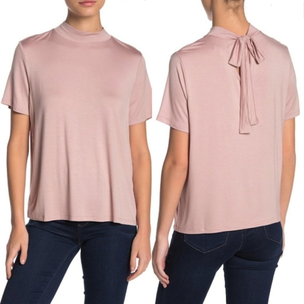 14th Union Blush Pink Top Mock Neck Tie Back Tee Shirt Shimmer Top Pastel M NEW